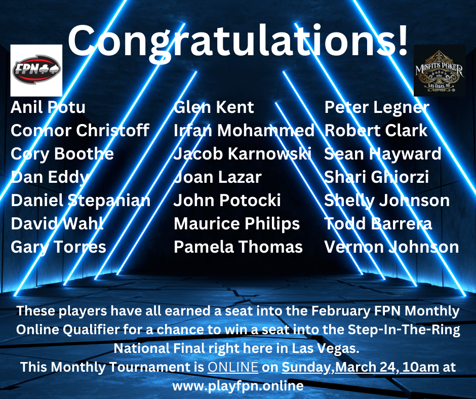 February Monthly Qualifiers from Misfits Poker League | Free Poker ...